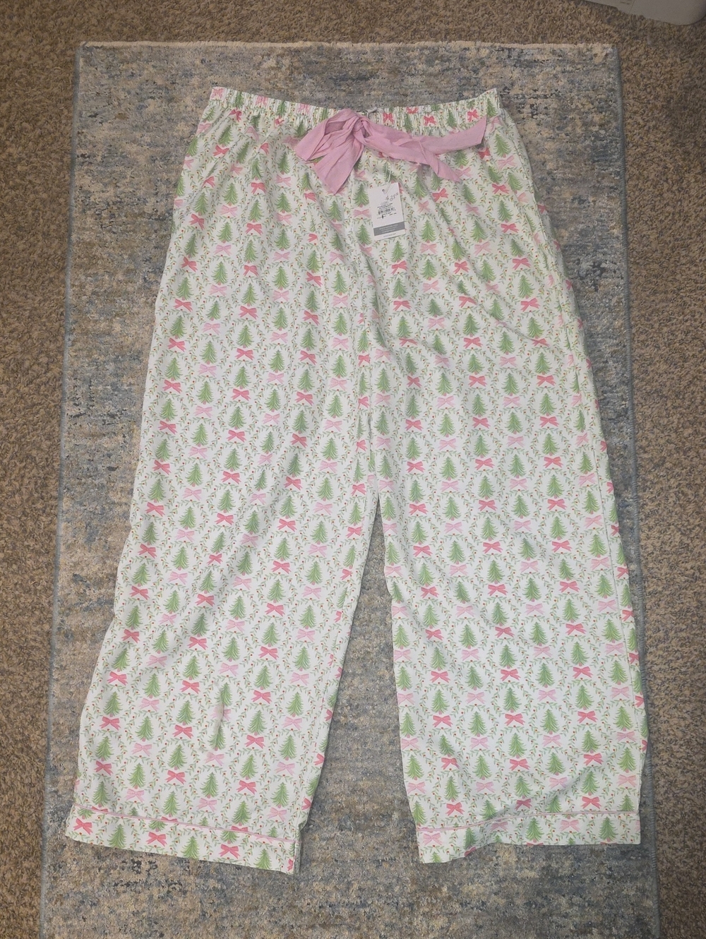 Mud Pie Women's Holiday Tree Print Pajama Pants - Pink & Green